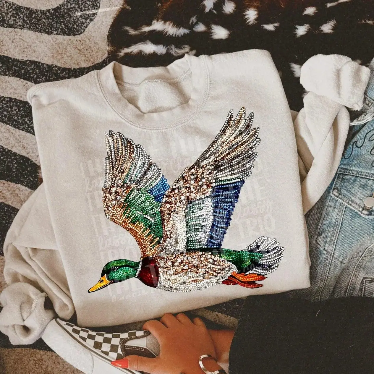 Duck Hunting Sweatshirt, Rhinestone Mallard Duck Graphic Crewneck Shirt, Hunting Season Shirt, Outdoor Sports, Gift for Hunters