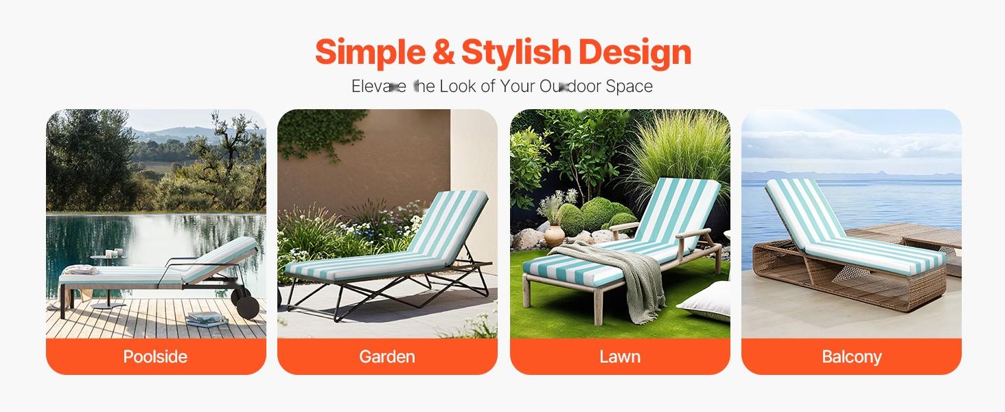 Set Of 2 Outdoor Chaise Lounge Chair Cushions 80 X 26 Inches Waterproof Thick High-Density Padding For Patio, Deck, Garden, And Poolside Seating, UV Guard Fabric, Fade Resistant, Quick Dry, Easy-Care Cushions