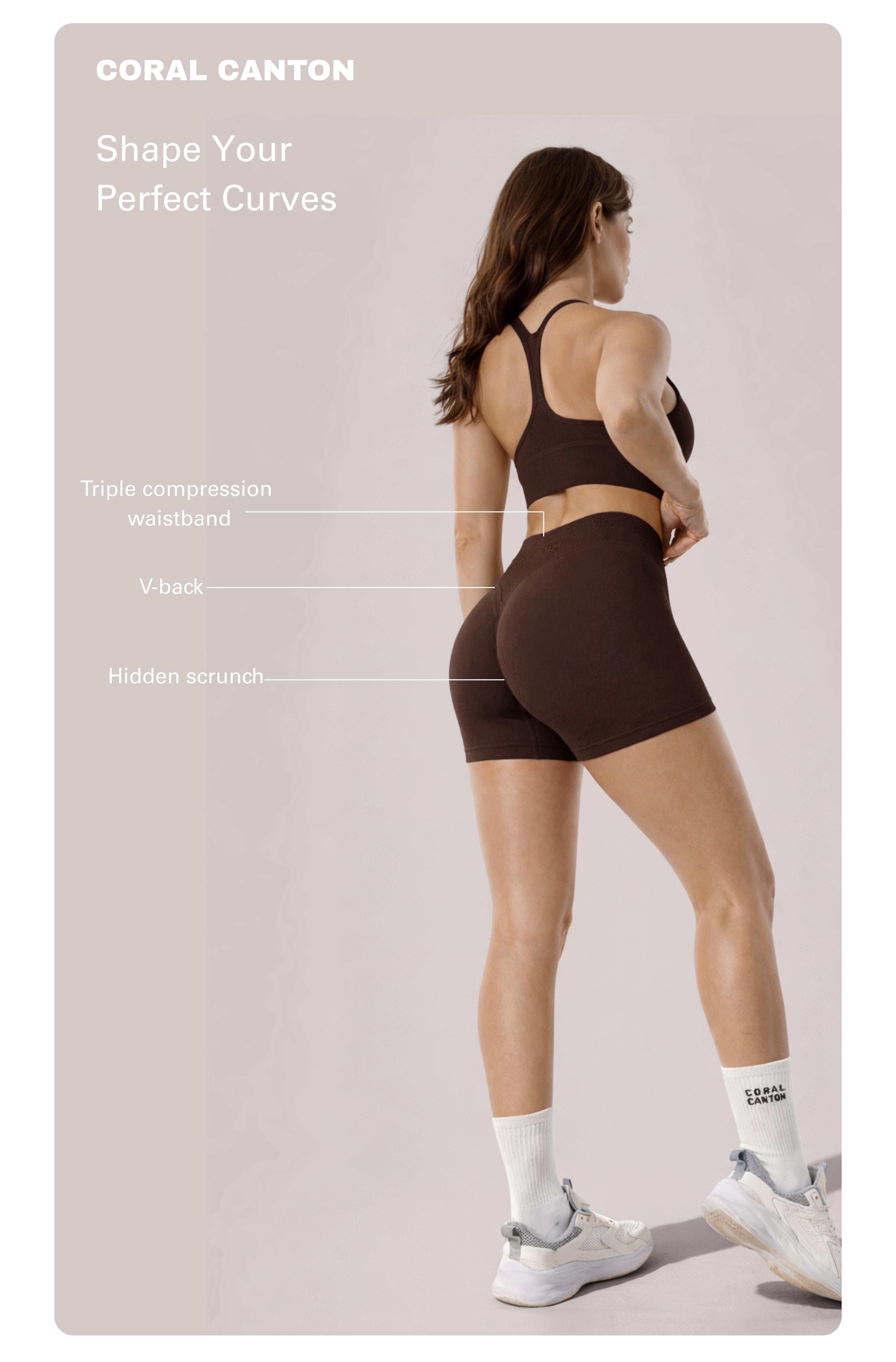 Coral Canton Sports Shorts High Waistband Butt Lifting