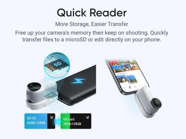 Insta360 GO 3S - 128 GB 4K Tiny Portable Vlogging Camera, Hands-Free POVs, Mount Anywhere, Stabilization, 140 Min Battery Life, 10m Waterproof, Apple Find My, Pet POV