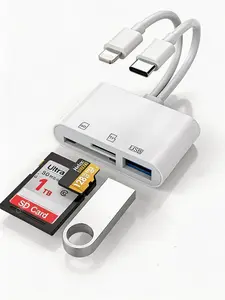 Quriov Memory Card Reader, 5-in-1 USB C Lightning to SD/TF/USB OTG Adapter for Micro SD/SDHC/SDXC/MMC, Compatible with MacBook Pro/Air, Chromebook, iPhone 15/14/13/12/11 Pro/Pro Max, Android Galaxy, Plug & Play Portable