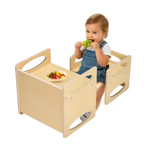 VEVOR Montessori Weaning Table and Chair Set,  , Wooden Toddler Table and Chair Set for Aged 1-5, Adjustable Height Kids Montessori Chair and Activity Table, Ideal for Reading, Eating, Playing - Natural