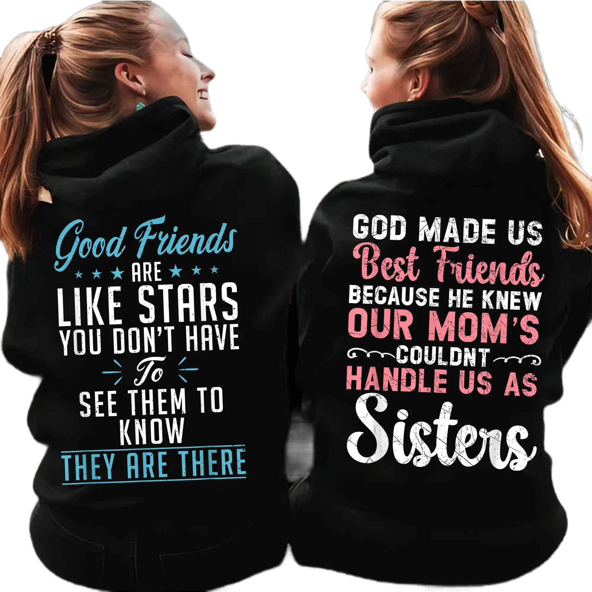 Women's Long-Sleeve Good Friends Graphic Hoodie - Casual Unisex Cotton Spandex Heavy Blend Fleece Pullover, Seamless Classic Fit, Kangaroo Pocket, Rib Cuffs, Best Friend Gift, Independence Day/Thanksgiving/Easter Tops, Size S