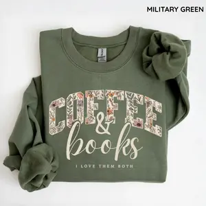 Coffee & Books Sweatshirt, Cute Book Lover Shirt, Book Club Shirt, Cozy Reader Gift, Teacher Back to School Graphic Crewneck Pullover Top