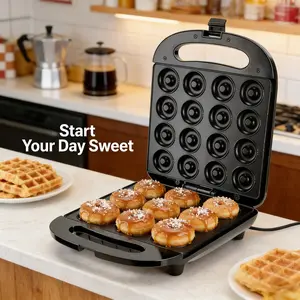 Home Donut Maker with Food-grade Non-stick Coating 3-Minute Quick Prep Auto Temperature Control Perfect for Breakfast Afternoon Tea and Family Baking Mini Electric Pancake