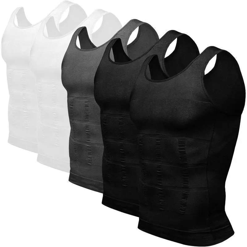 Men's 5-Pack Sleeveless Plain Thermal Compression Undershirt - Menswear Body Shaper Slimming Tummy Vest, Casual Wear Shapewear