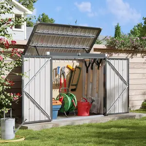 Aoxun Outdoor Metal Storage Shed – Waterproof Trash Can Enclosure with Chain Lid, Heavy Duty Garbage Bin Organizer for 2 Bins, Generator, and Garden Tools