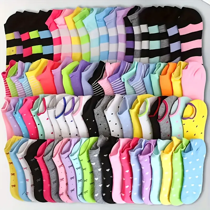 Women's Casual Ankle Socks, 20-Pair Multi-Color Pack in Striped & Polka Dot Patterns, Soft Lightweight & Breathable for All Seasons Daily Wear, Lady, Lightweight Socks, Socks For Women
