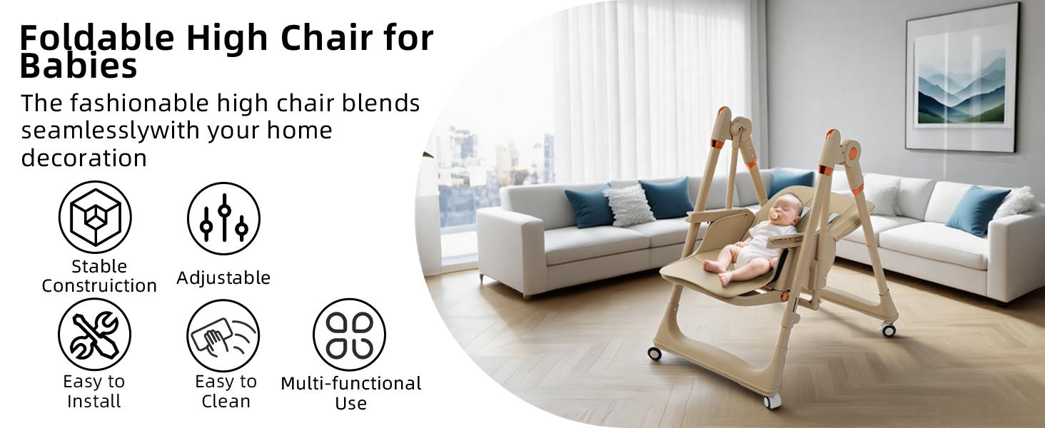 New High Chair & Cradle For Children's,Multifunctional 6 in 1 Adjustable High Chair with Removable 3-Position Adjustable Tray, stain resistant Stability Structure & 3-Point Safety Harness,Dining Room Furniture New High Chair & Cradle For Children's,Multifunctional 6 in 1 Adjustable High Chair with Removable 3-Position Adjustable Tray, stain resistant Stability Structure & 3-Point Safety Harness,Dining Room Furniture