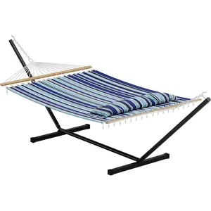 Double Hammock with Steel Stand for Outside | Portable & Space-Saving Design with Carrying Bag | 450 lbs Capacity for Indoor & Outdoor Patio