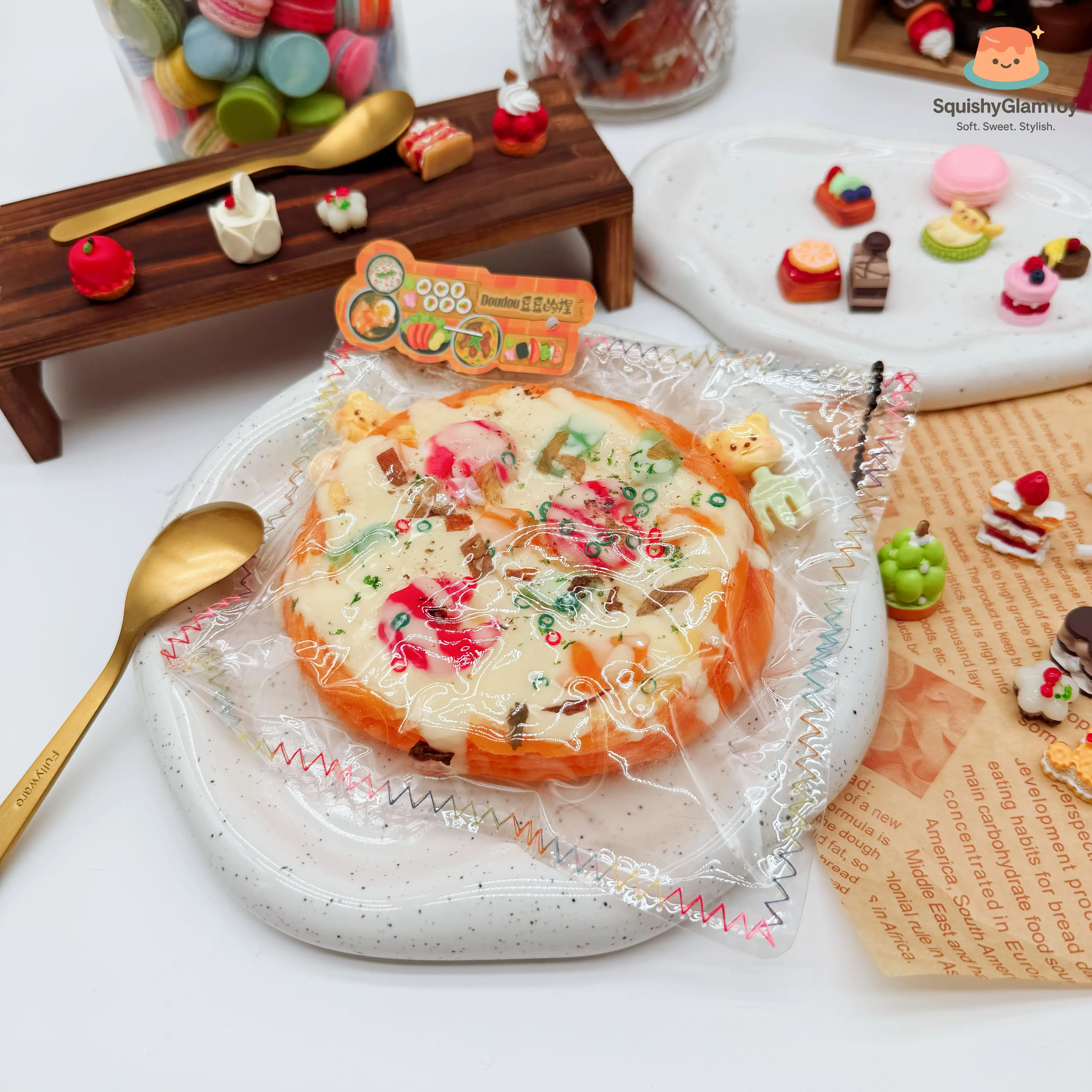 SquishyGlamToy Mini Seafood Pizza Squishy  Cute Personal Size Pizza | Slow Rising PU Foam | Taba Squishy | Stress Relief Fidget Toy