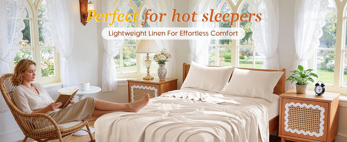 Soft Washed Linen Bed Sheets - Ultra-Soft Feel, Deep Pocket Cooling & Breathable Sheet Set, Temperature Regulating Fabric That Gets Softer With Every Wash