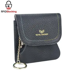 Royal Bagger Keychain Coin Purse for Women – RFID Kiss Lock Card Holder, Genuine Leather Casual Storage Bag 2622