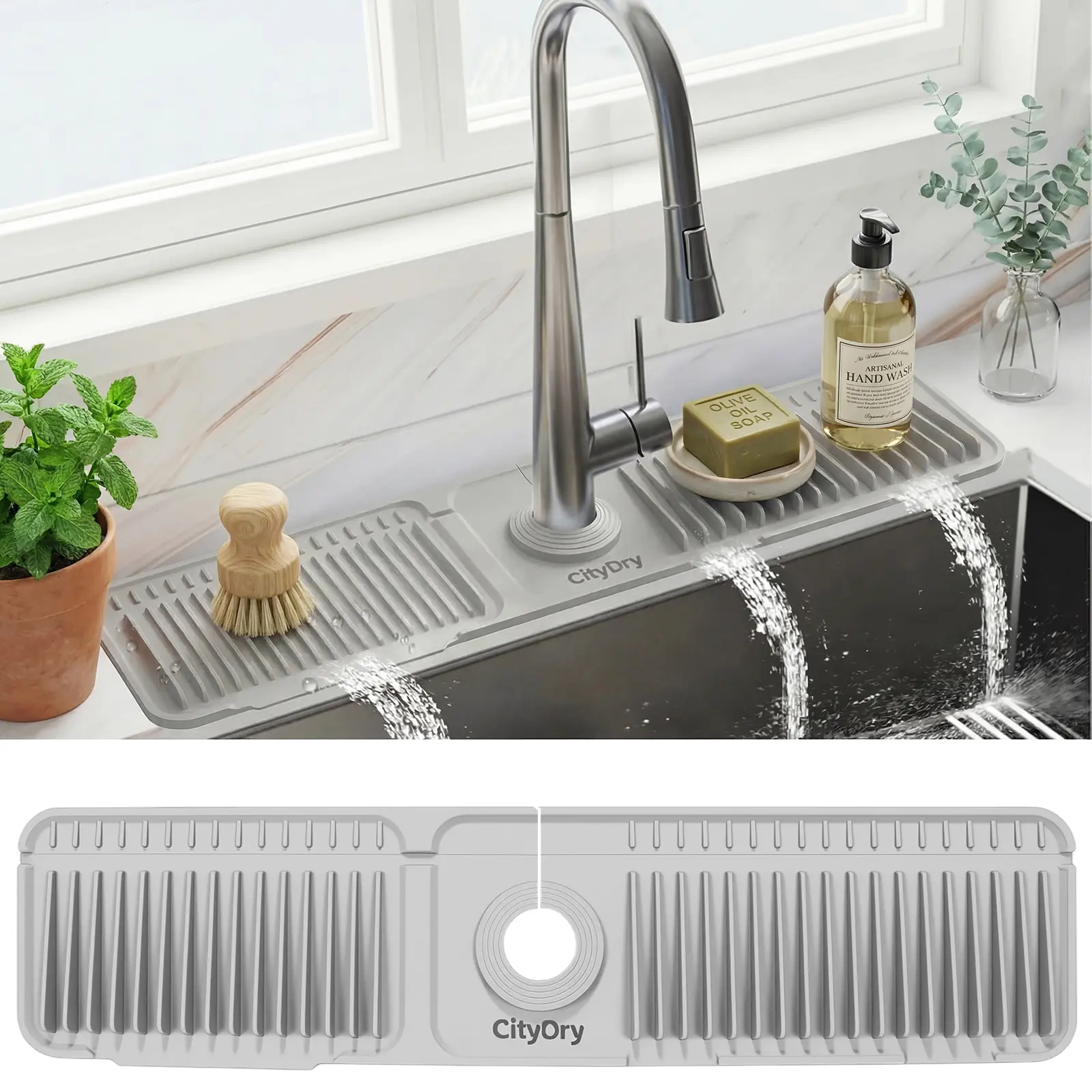 【Summer Deals】CityDry-Kitchen Sink Faucet Mat, Silicone Folding Splash Guard, Draining Mat with Button Lock, Sink Faucet Protector, Sink Accessories for Kitchen SummerVibes  dealsforyou