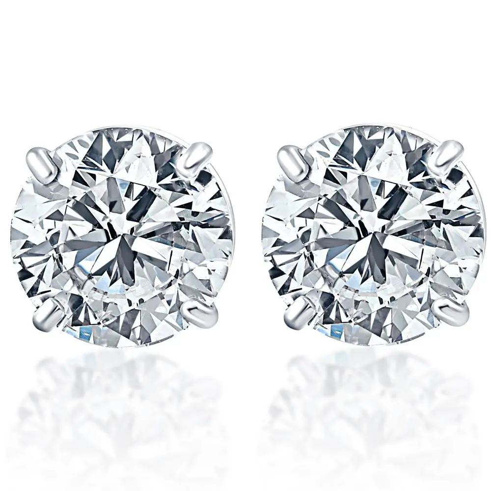 1.00Ct Round Brilliant Cut Natural Quality VS2-SI1 Diamond Stud Earrings in 14K Gold Basket Setting
