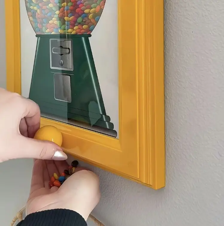 Wall-Mounted Square Photo Frame with Built-In Mechanical Candy Dispenser - Transparent Body, Retro Home Decoration, Cool Room Decor Accessory for Photo Display, Candy/Nut/Pet Snack Access, Living Room Decor, Fun Gifts
