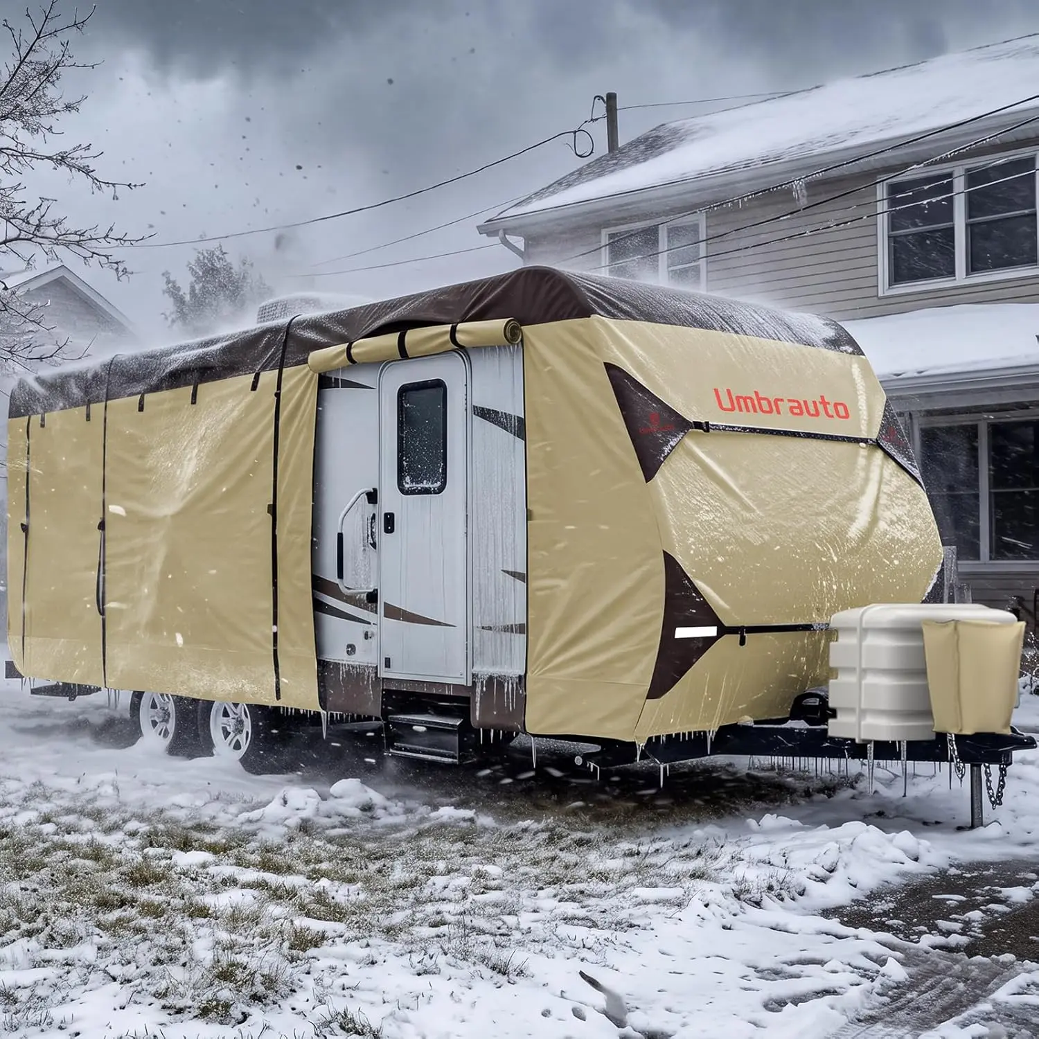 UMBRAUTO Travel Trailer RV Cover - Heavy Duty Upgraded 9-Layers Top Camper Cover, Waterproof & Windproof Toy Hauler Cover for Winter Snow, Includes Tongue Jack & Gutter Covers