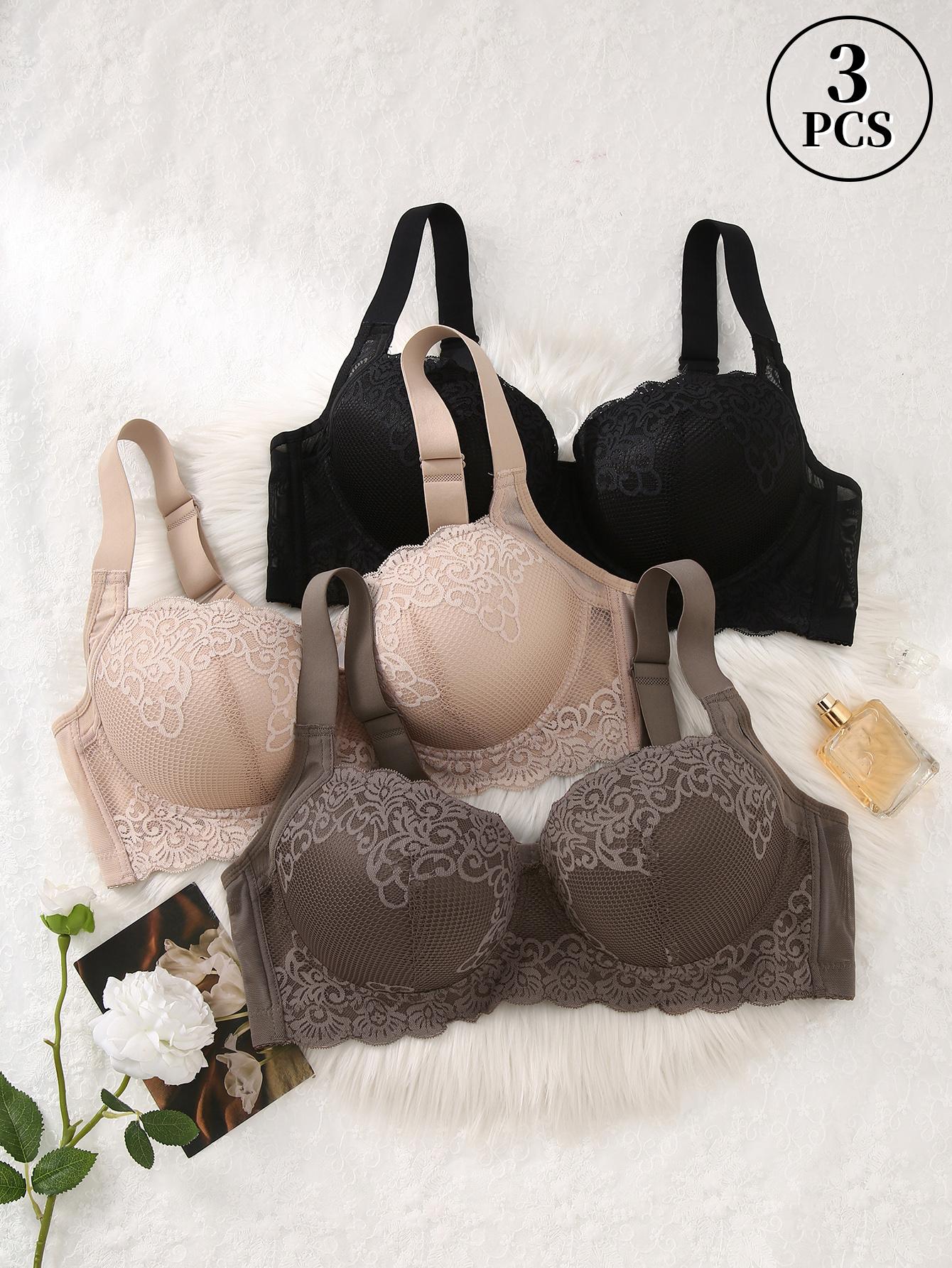 Mimilemon 2PC  Plus Size Lace Push up Bra Comfort Padded Underwire Smoothing Wide Strap Full Coverage Minimizer T-shirt Bra Elegance Chic Womenswear Everyday Everyday Everyday