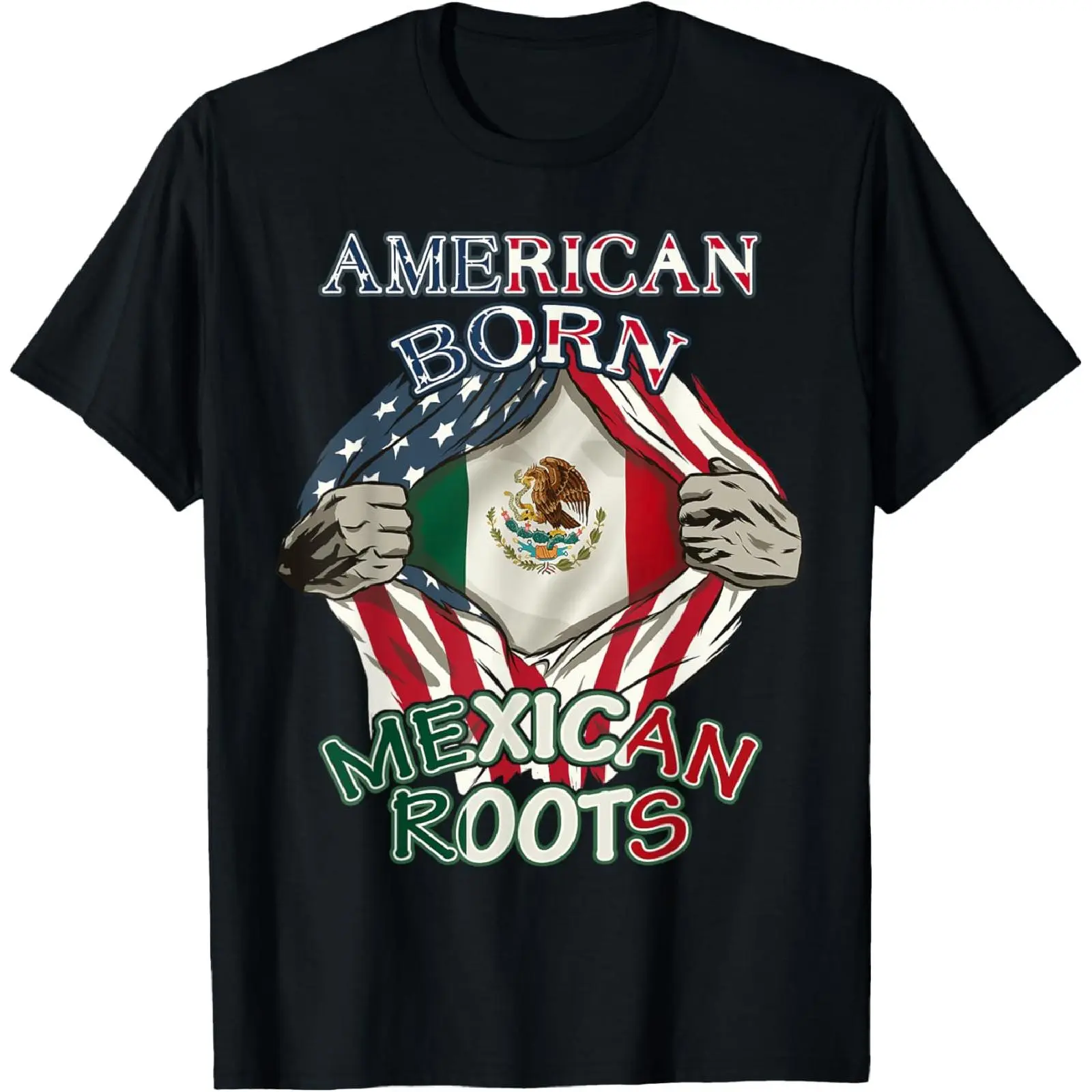 Men's Soft 100% Cotton Graphic T-Shirt - American Born Mexican Roots Crewneck Tee, Short-Sleeve, Breathable, Relaxed Fit, Reinforced Stitch, Casual, True-To-Size, Size M