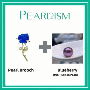【Adee】 Blue Rose Pearl Brooch + Blueberry Edison pearl gift (Min 1 Edison pearl as gift) [Open in live ]- Freshwater pink/purple color Pearl