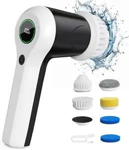 Electric Spin Scrubber Cordless Cleaning Brush with Battery Level Display, Power Shower Scrubber with 2 Speeds and 6 Replaceable Brush Heads, Electric Cleaning Tool for Bathroom Sink Window Tile Tub Floor Deep Cleaning