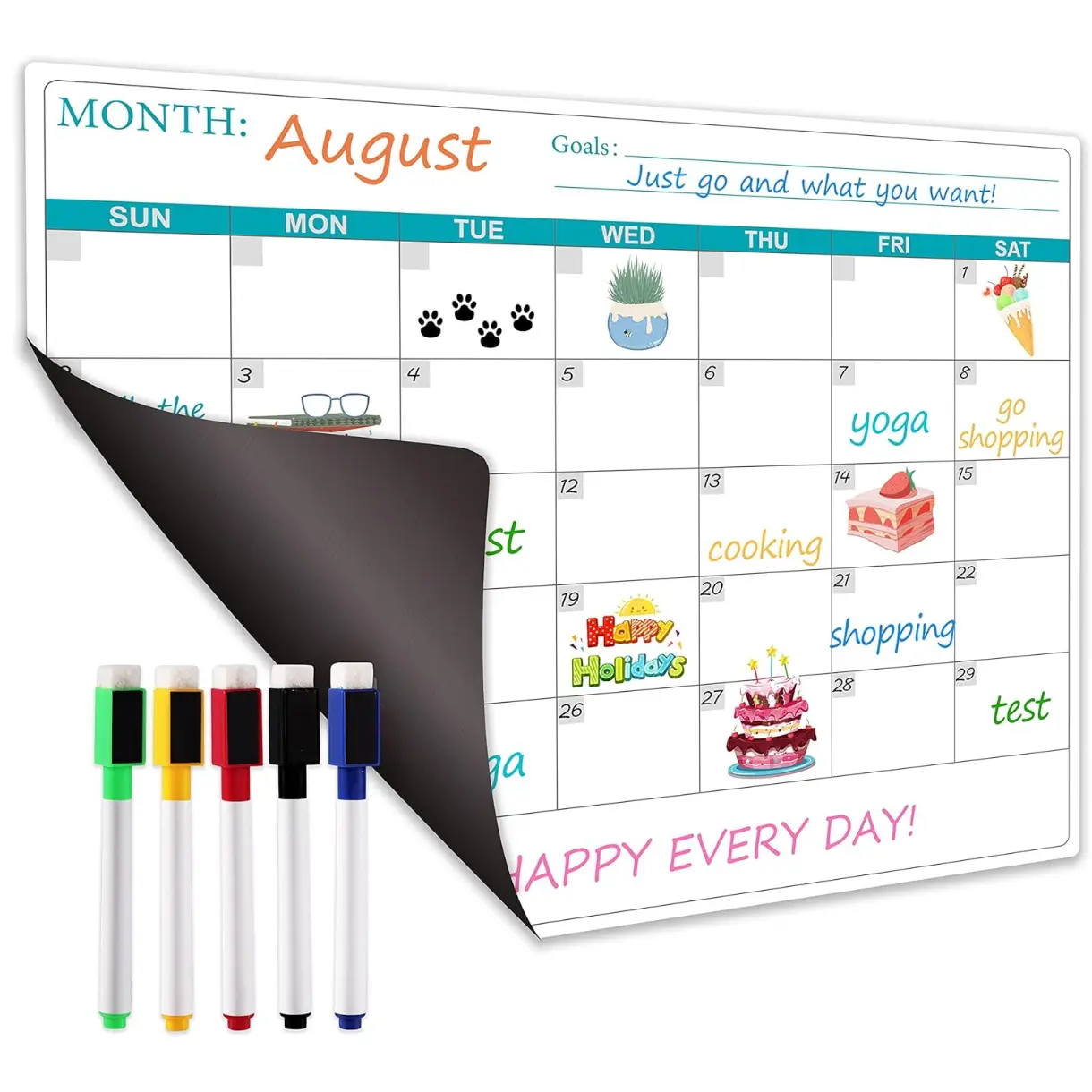 Magnetic Dry Erase Fridge Calendar - Magnetic Calendar for Refrigerator, Planner 11.4" x 14.76" with Markers, Kitchen Fridge Calendar in Monthly & Weekly Set