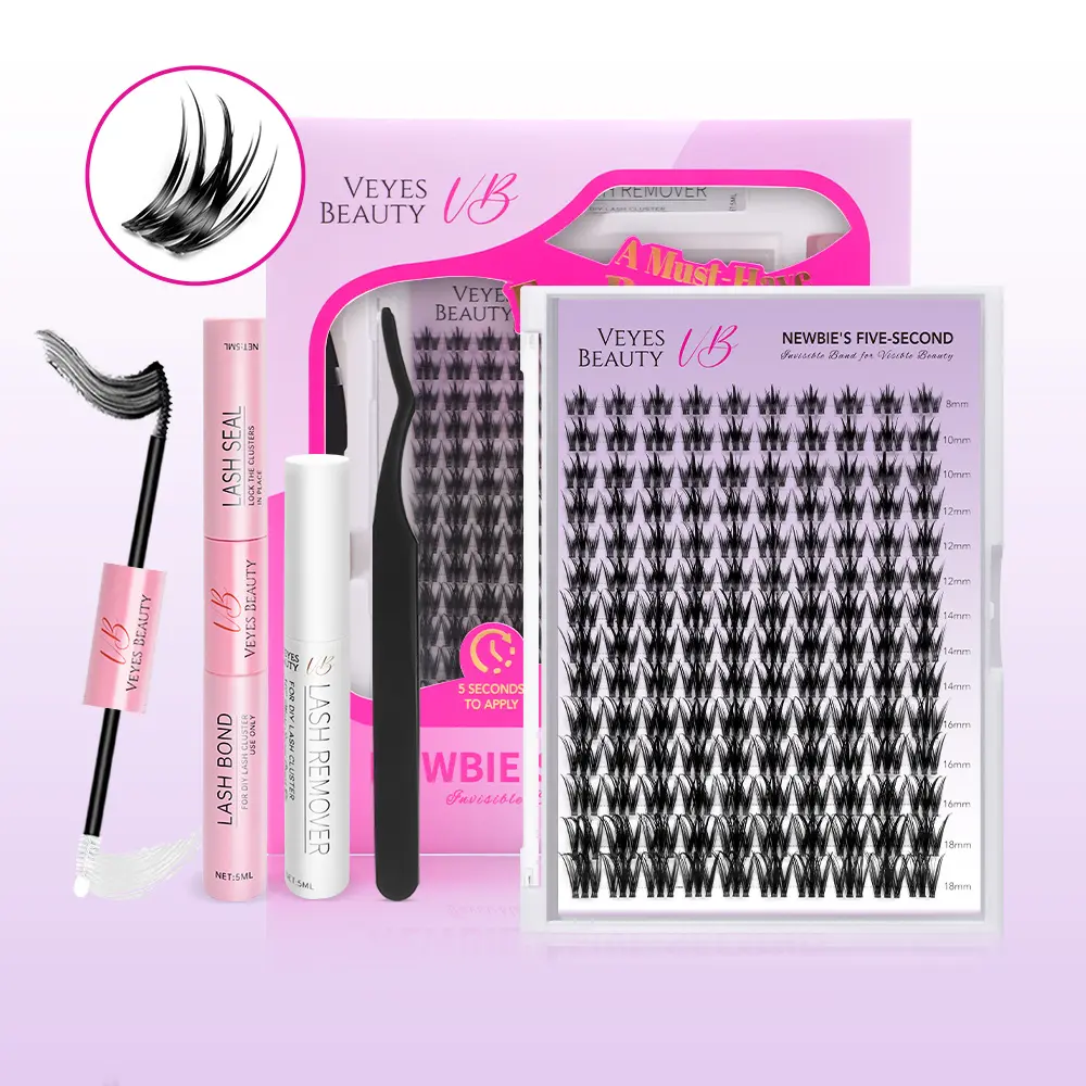 VEYESBEAUTY VB-Camellia Cluster Lashes Individual Lash Extensions Layered Eyelashes Wispy Faux Mink Lash Newbie's Five-Second DIY Mixed Length for Self Application Makeup at Home Cosmetic Eyelashes Extensions