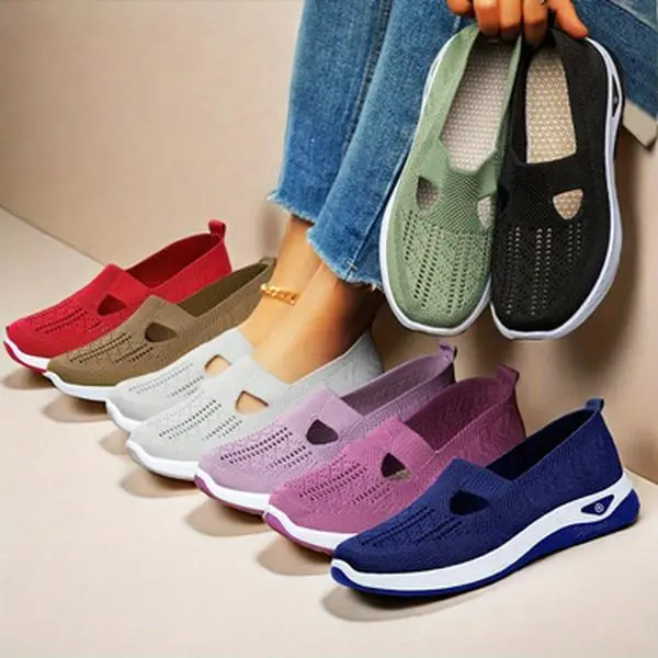 Rain Core | Plus Size Women's Slip-Ons - Airy Mesh Sneakers with Hollow Cut-Out Design |   Lightweight & Cute for Outdoor Walking, All-Season Casual Comfort
