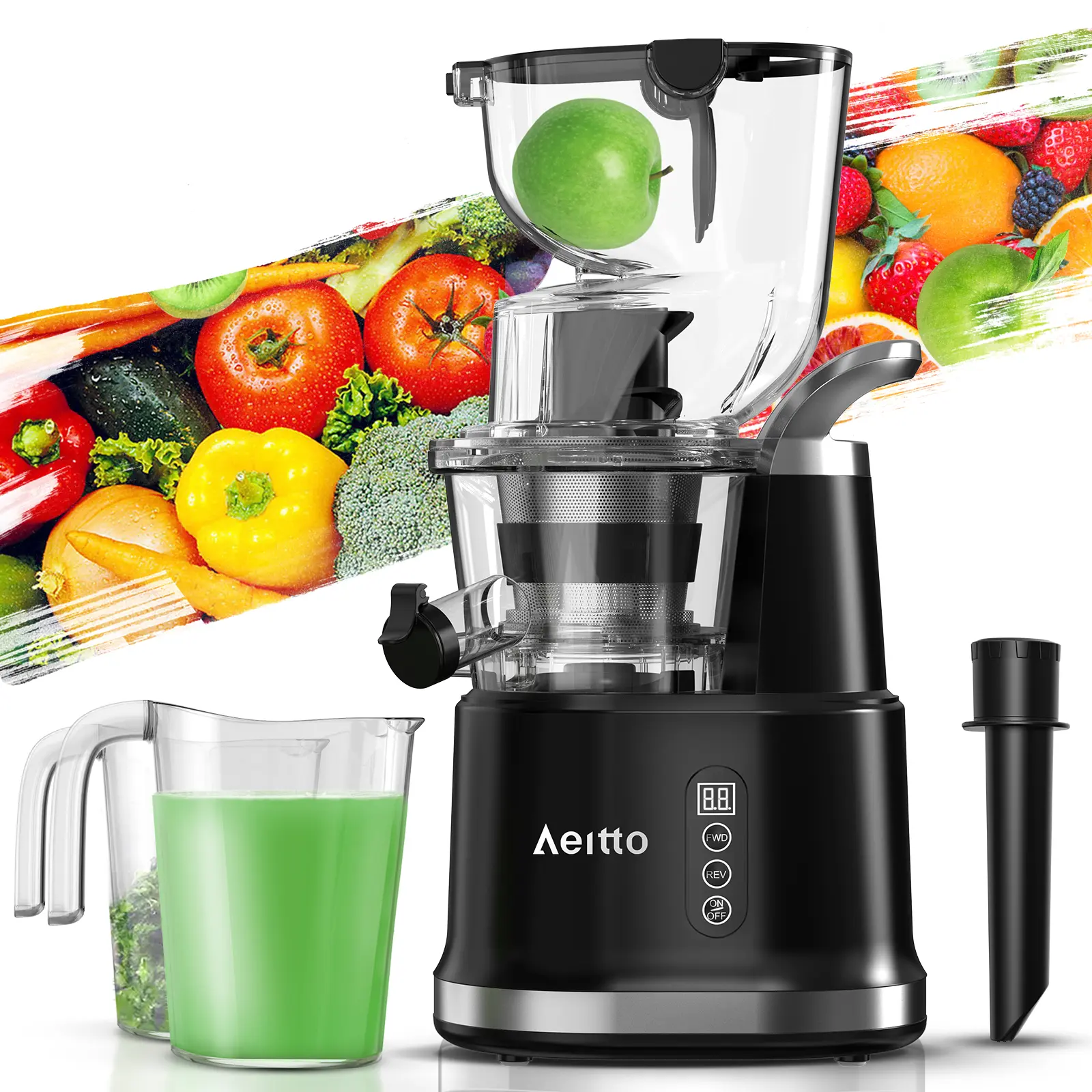 Aeitto Cold Press Juicer, Whole Vertical Juicer, Slow Masticating Juicer Machines, with Big Wide 83mm Chute, Cold Press Juicer for Whole Fruits and Vegetables, Juicer Machine BPA-Free, Ice Fruit, Smart recipes App Juicermachine