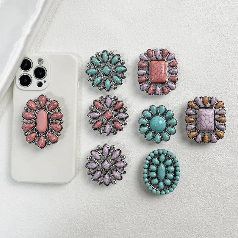Luxurious turquoise phone grip Foldable phone Socket holder multifunctional phone stand Irregular texture turquoise phone holder phone accessory