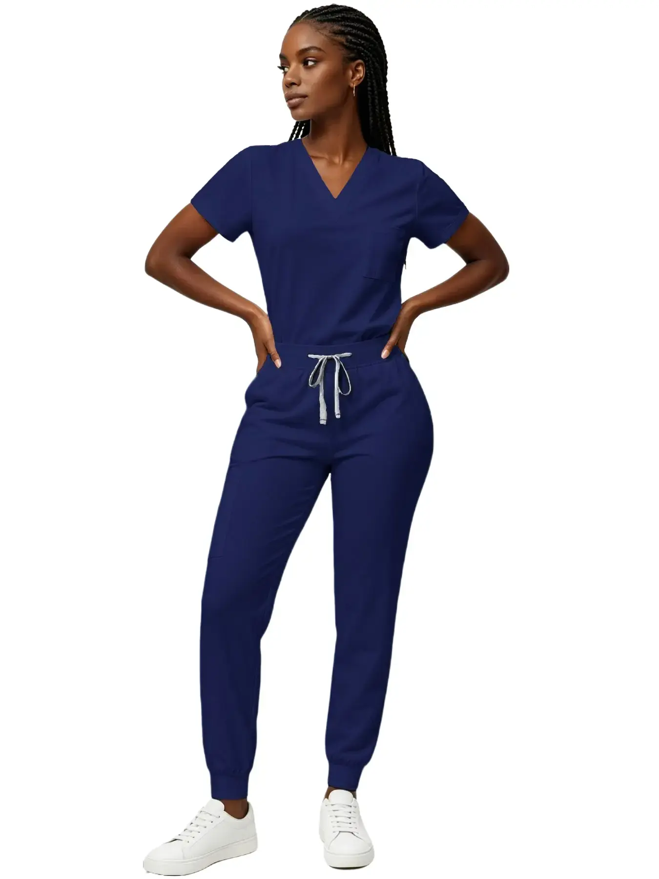 Women’s V Neck Scrub Set, Soft 4-Way Stretch Quick Dry Jogger Scrub Pants, Lightweight Breathable Anti-Sticky Work Uniform for Nurses, Dental Assistants & Beauty Salon Staff