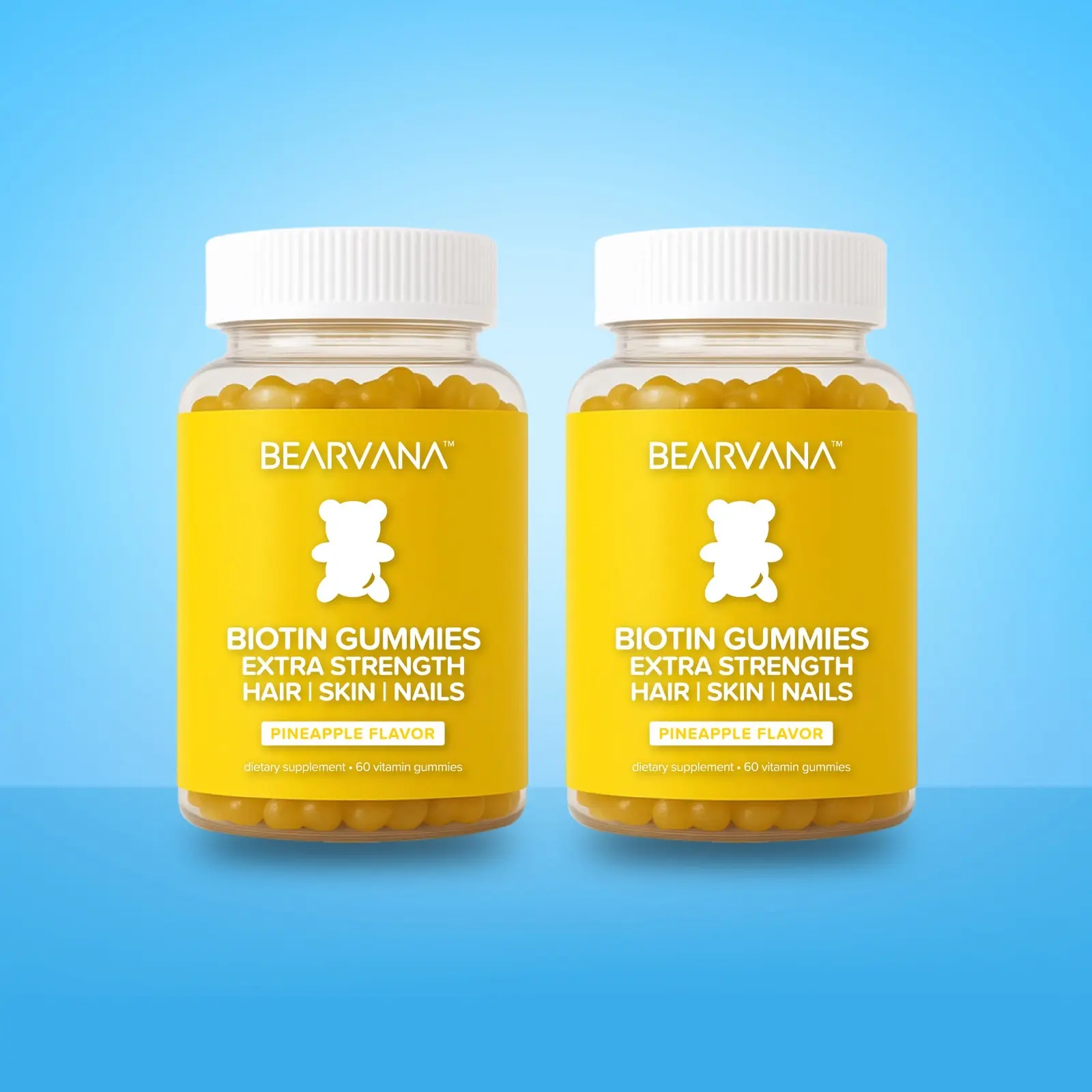 BEARVANA Biotin Gummies Double Pack | Hair, Skin & Nails | Vitamins C, E, B6 & B12 | Pineapple Flavor | Two Month Supply | 120 Gummies