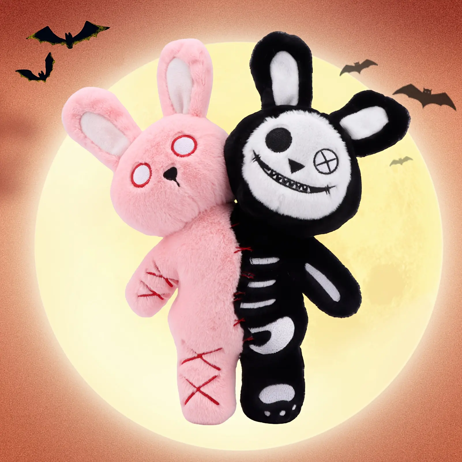 30cm/11.81in Halloween Double Headed Rabbit Soft Stuffed Plush Toy Halloween Long Ear Bunny Stuffed Animals Plushies Stuffed Bunnies Halloween Zombie Rabbit Plush Doll Halloween Skeleton Rabbit Toy Soft Cuddly Gift Ideal Holiday Christmas Gift
