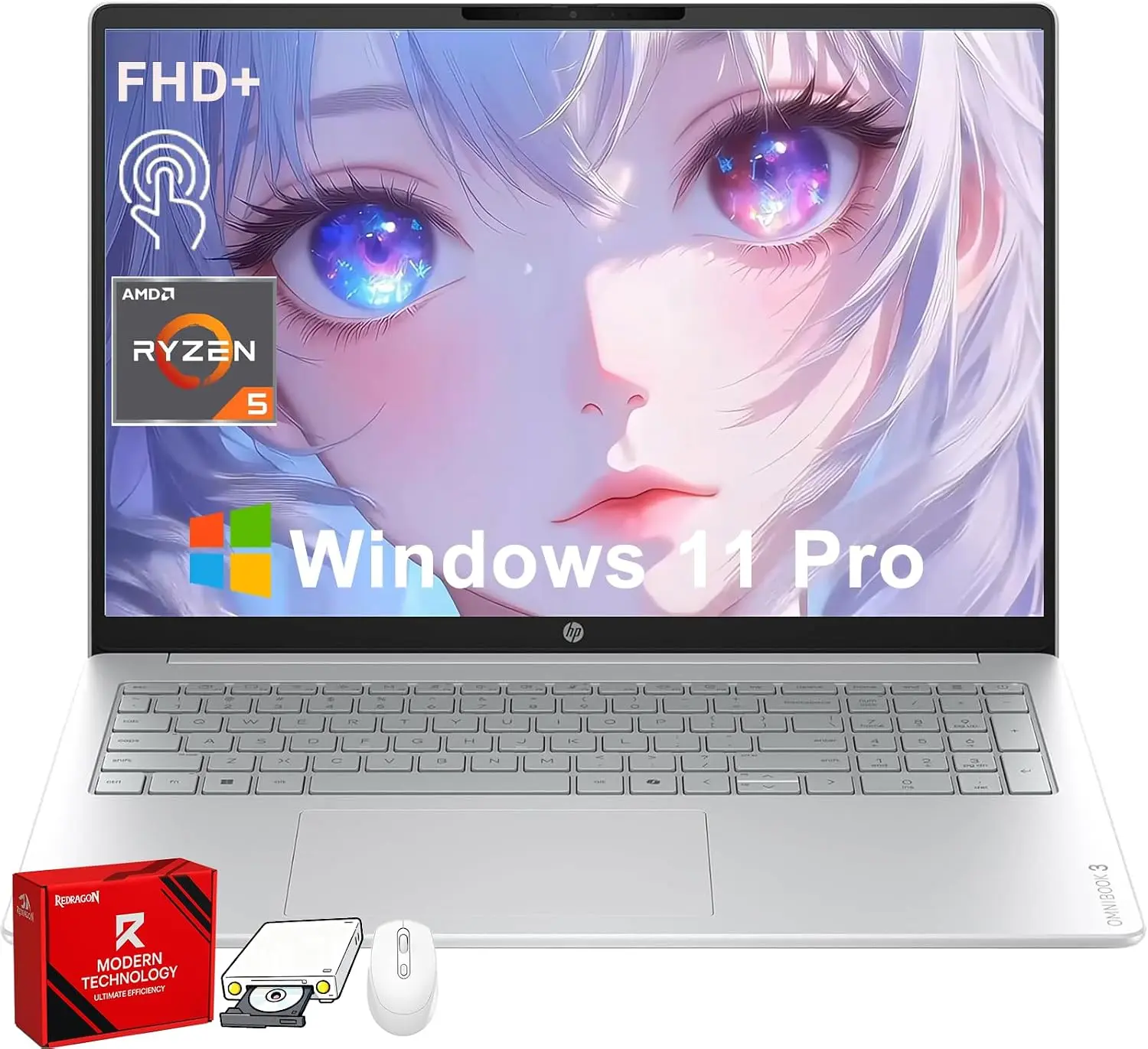 HP OmniBook 16" FHD+ WUXGA IPS Touchscreen Laptop - AMD R5, 8GB DDR5, 256GB Storage, Built-in Numeric Pad, 14.25H Battery, Type-C Compatibility, Win 11 Pro, 3.61 lbs, with Accessories (for Business Users)