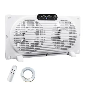 9" Twin Window Fan Reversible Airflow with Remote Control and 3 Speeds, Exchaust Fans with 23.5"-37" Adjustable Width for Home Office