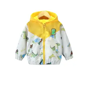 Boy's Cartoon Dinosaur Print Zip Up Hooded Jacket, Cute Casual Long Sleeve Outerwear for Spring & Fall, Kids Clothes for Daily Wear