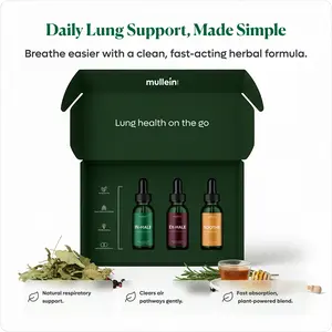 Mullein Breathe Box 3-Step Lung Support Herbal Supplement Bundle Mullein Leaf Extract for Airway Mucus Support Healthcare Fitness