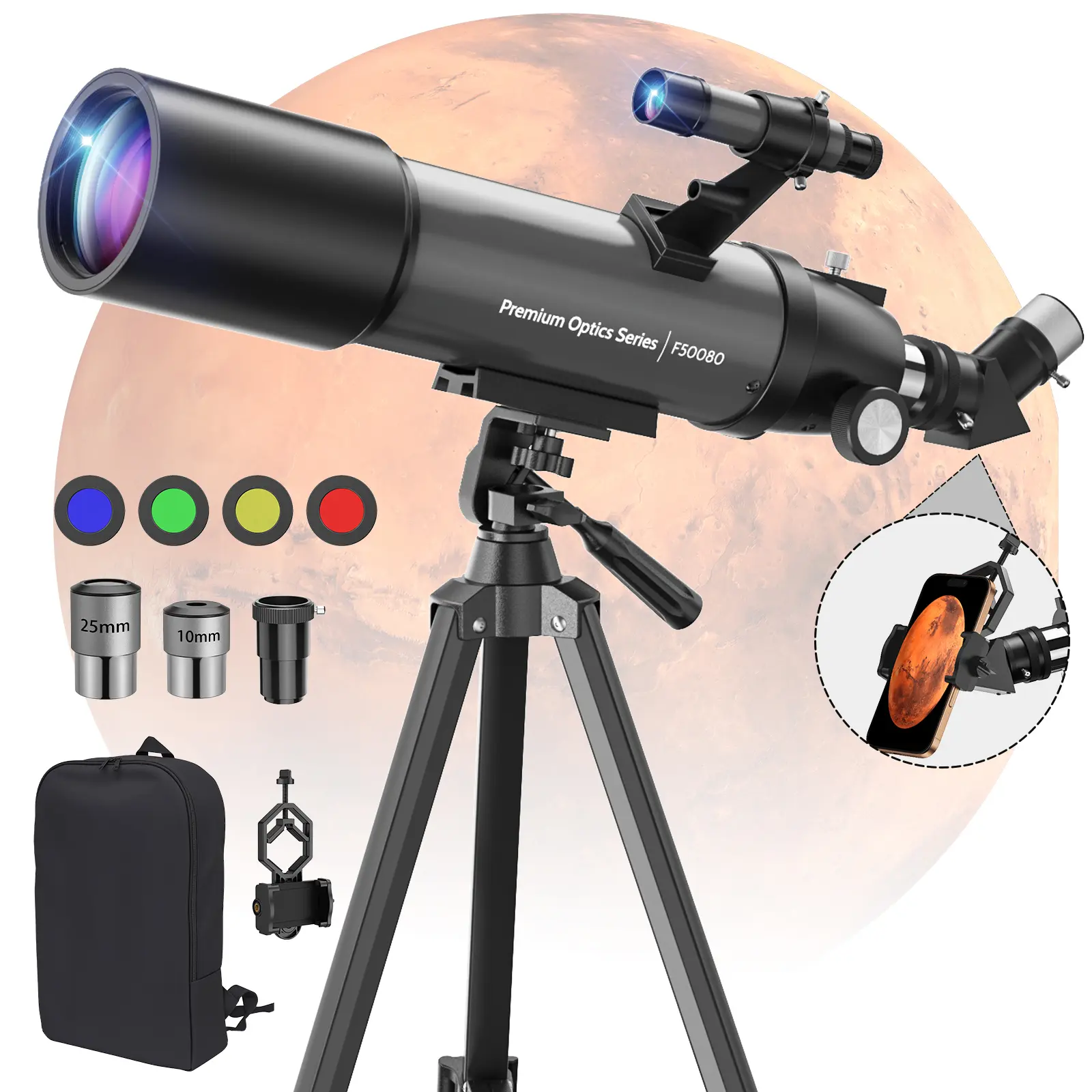 90MM Telescope for Adults and Kids 8+: 150X High Powered Astronomical Portable Refracting FMC Beginners Explorer Scope Toys for Girls Boys 8-12 Xmas Gift Travel Stars Gazing w Professional Tripod