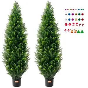 【FathersDayGift】VEVOR Artificial Cedar Topiary Tree,  60 inch Tall (2 Pieces), with Extra Leaves & Pot Faux Evergreen Fake Pine Cypress Trees Plant, UV Rated Artificial Greenery Set for Home Decor Indoor/Outdoor