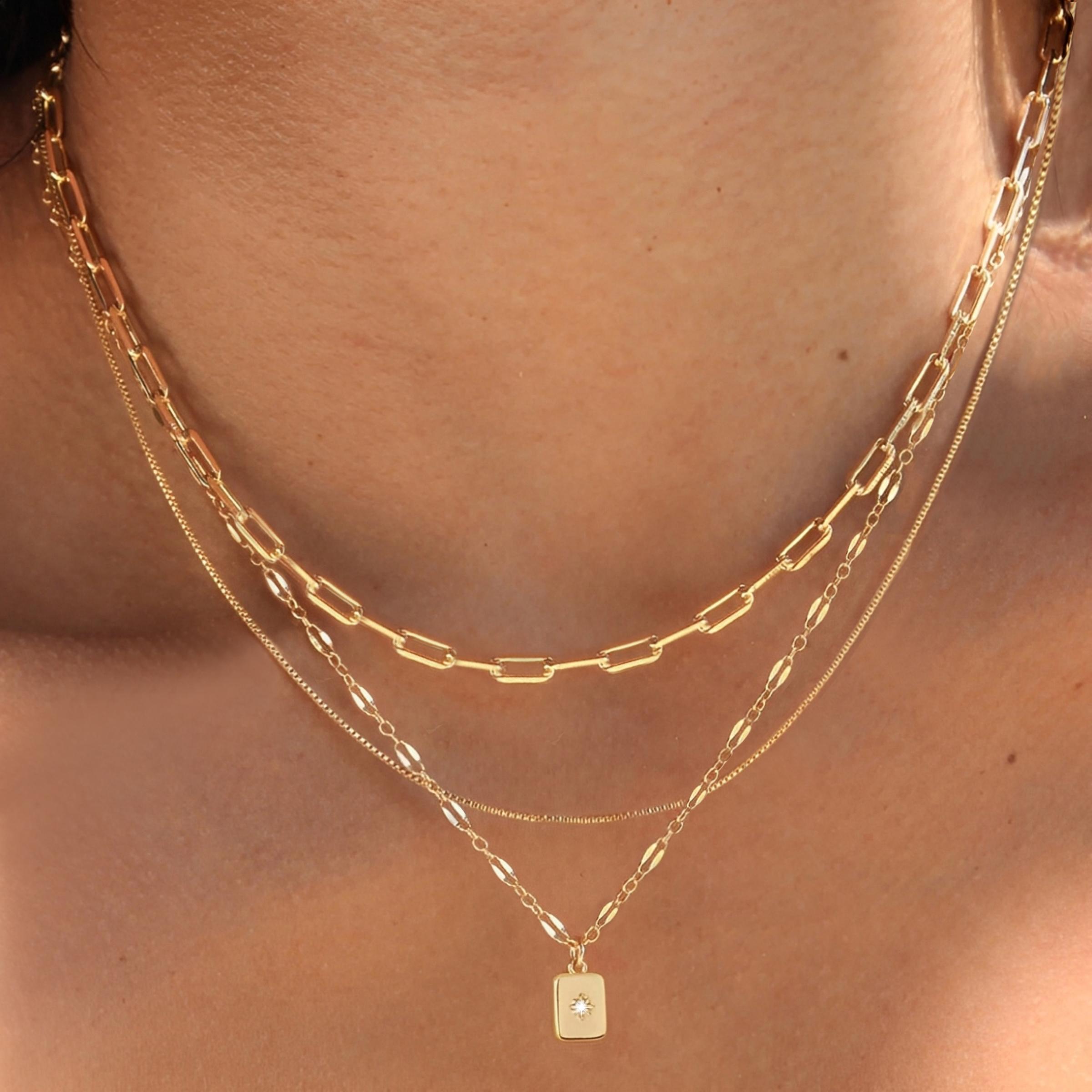 17KM 3Pcs 14K Gold Plated Layered Necklaces for Women , Trendy Stackable Choker Paperclip Box Chain Jewelry Set 17KM 3Pcs 14K Gold Plated Layered Necklaces for Women , Trendy Stackable Choker Paperclip Box Chain Jewelry Set