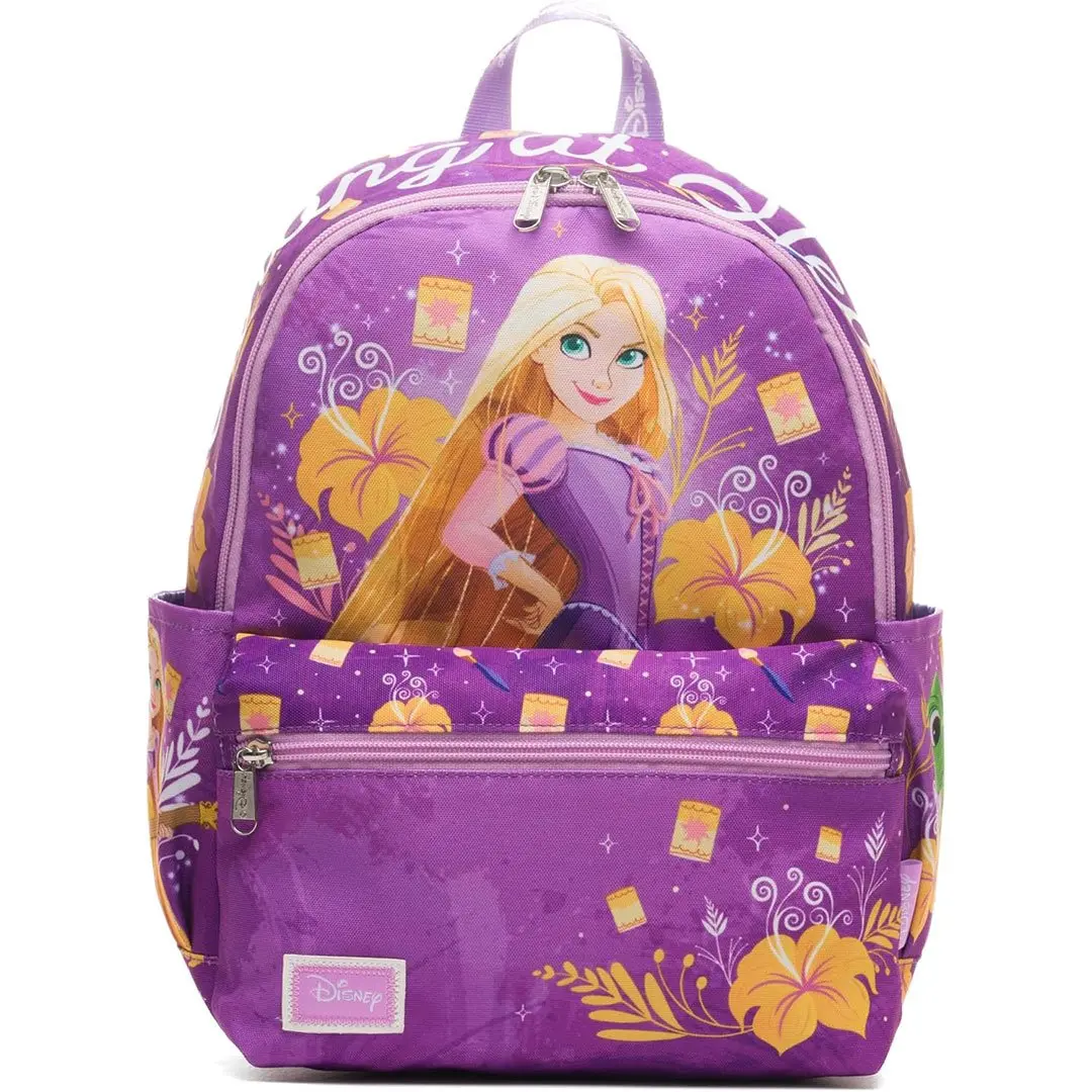 WondaPop Disney Tangled Rapunzel Zipper Backpack - 13" Durable Nylon Mini Daily Backpack, Cute Trendy Stylish Daypack with Strong at Heart Animated Character Graphic