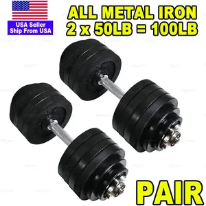 Full Iron 2 X 50Lb Adjustable Dumbbells Set Full Metal Total 105Lb Weights Sets Iron 1 Pair Bigland
