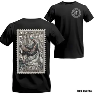 Speckle Bellies Outdoors Turkey Hunting T Shirt Wild Turkey Postage Stamp Graphic , Vintage 25 U.S.A Woodland Scene Print , Outdoors Hunting Theme , Camp Range Weekend Outfit , Soft Cotton Tee Gift For Hunters, Unisex Casual Graphic T-Shirts