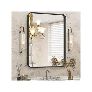 Black Metal Framed Vanity Rounded Rectangle Bathroom Mirrors for Over Sink Wall, 36x24 Inch Large Matte Mirror, Modern Decorative for Restroom, Farmhouse, Horizontally or Vertically Hanging Black Matte Framed Rectangle Mirror for Bathroom, Black Vanity Wa