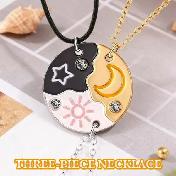 【Back to School Gift Idea】BFF Necklace For 3 Trio Sun Moon Star Friendship Puzzle Matching Necklaces For Best Friends Magnetic Creative Necklace 3 Sisters Forever Jewelry Gifts