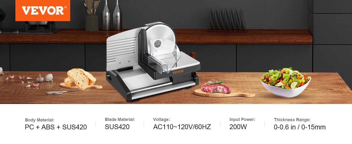 VEVOR Meat Slicer, TikTokShopBlackFriday, 200W Electric Deli Slicer, with Two 7.5" Stainless Steel Removable Blade, 0-15mm Adjustable Thickness for Home Use, Food Slicer Machine for Meat Cheese Bread