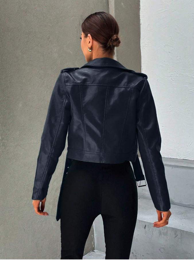 Zip Up Belted PU Moto Jacket *LooKo