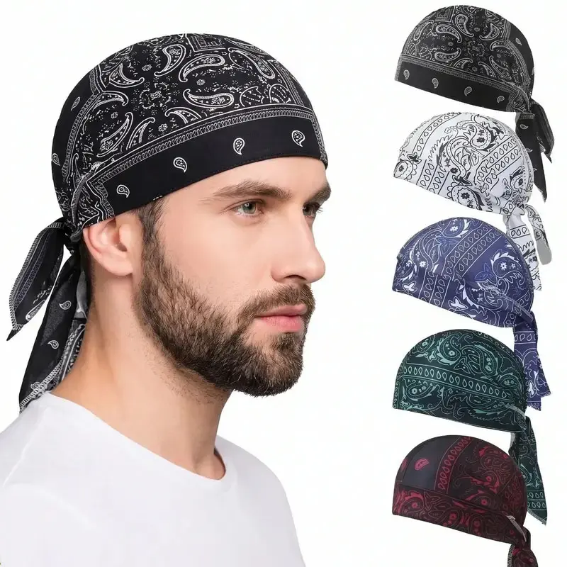2/5 PCS Paisley Bandana Durags Set | Adjustable Tie-Back Head Wrap | Breathable Biker Hat, Perfect Father's Day Gift | Quick-Dry Helmet Liner for Sports, Unisex Daily Present,camping essentials