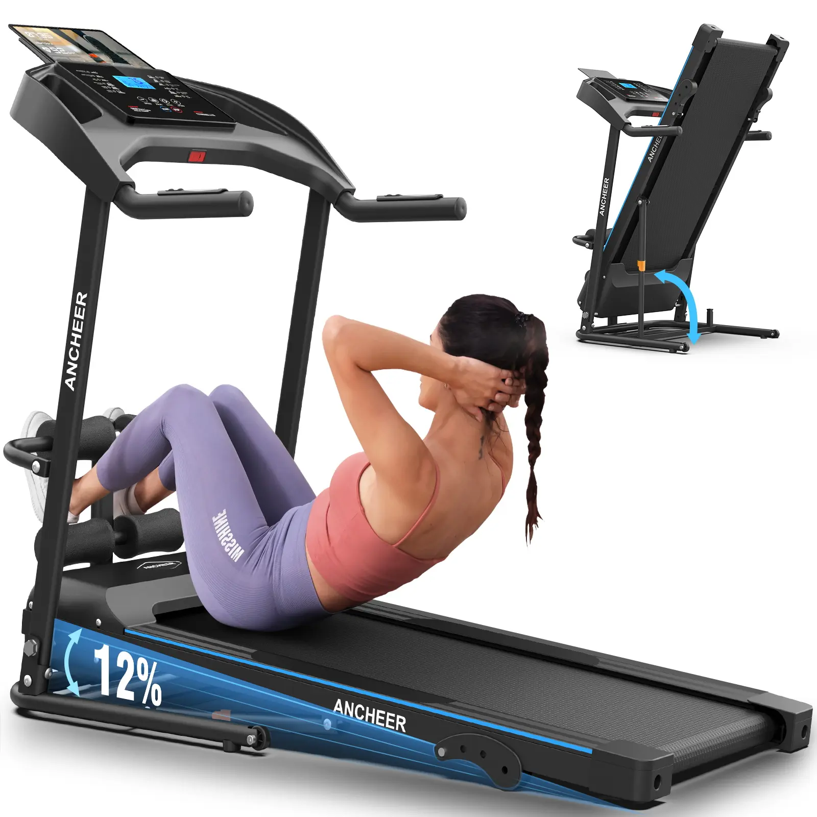 Treadmill with Incline & Sit Up Bench, Smart Treadmills for Home with Body Fat Measurement & Heart Rate Sensor,3.5HP Foldable Heavy Duty Treadmill 350 LB Capacity ANCHEER Walking Pad summerwins Home Workout Machine Work Out Equipment For Home Gym summerwi
