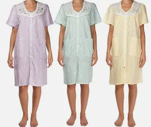 Women's Multicolor Color-Shift Zipper Duster Gowns, 3-Pack Cotton-Polyester Loungewear Nightdresses for Housekeeping, Sizes Medium to 3X